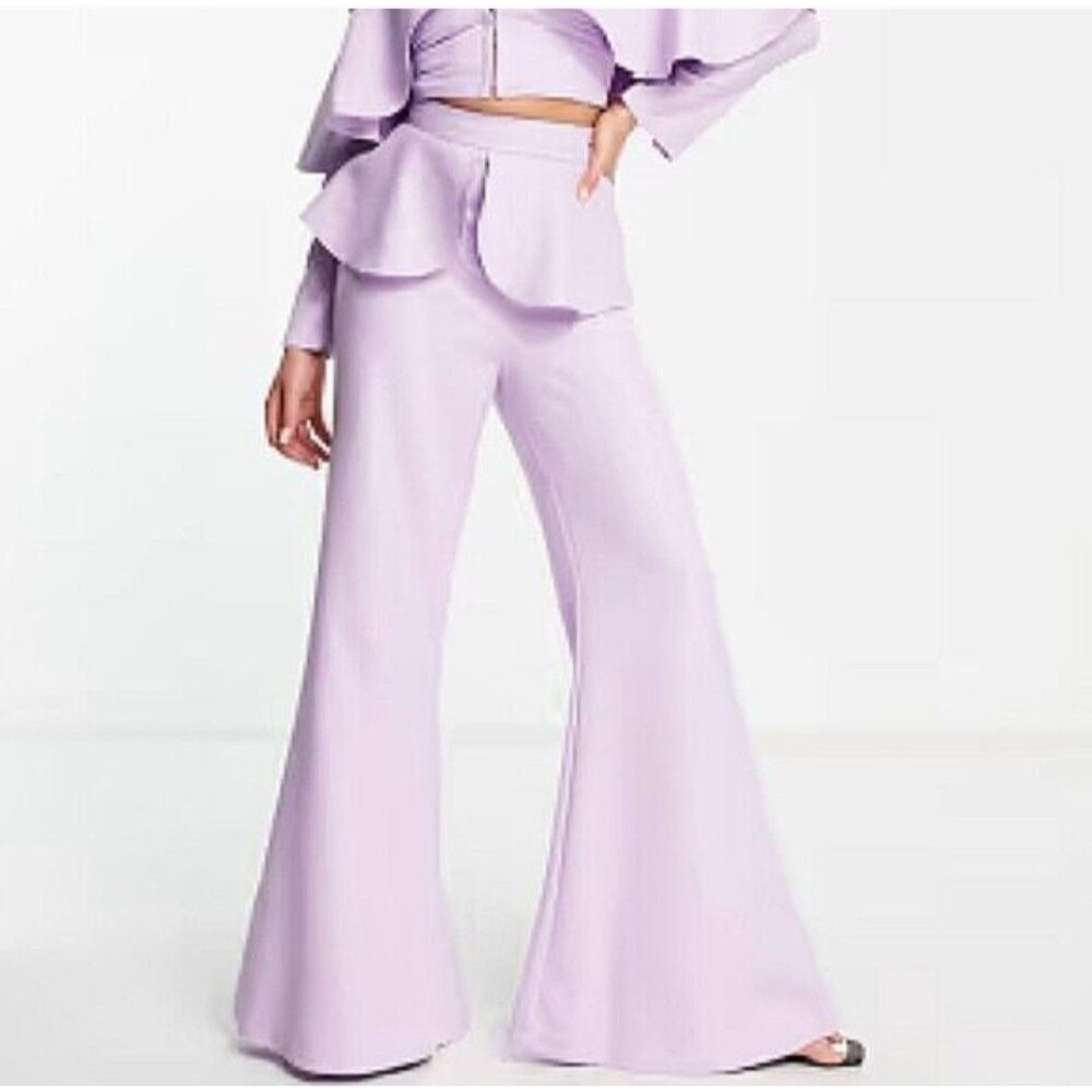 ASOS LUXE Peplum wide-leg High Waist tailored pants - Lilac Size 4